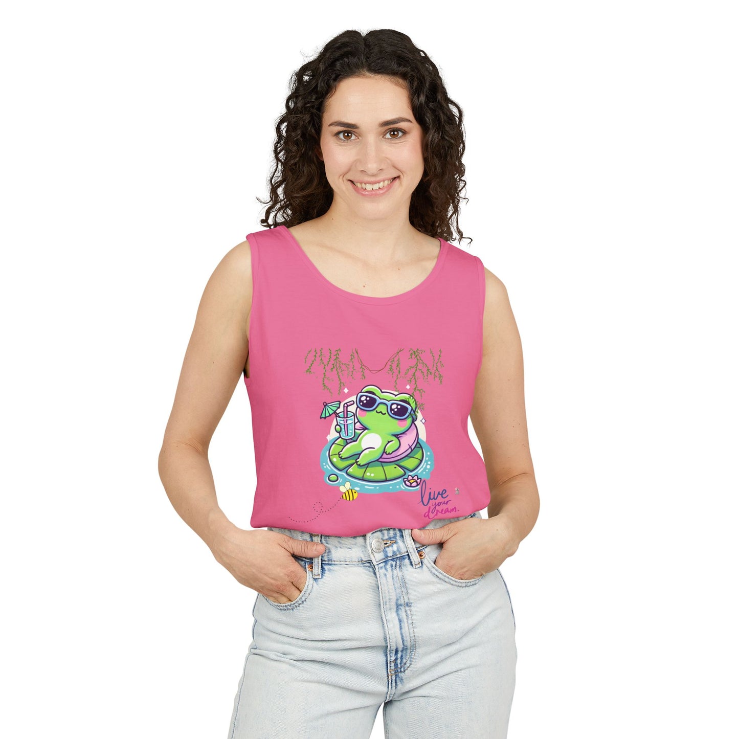 Chill Vibes Frog Tank Top - Summer, Beachwear, Gift for Frog Lovers, Cute Graphic Tee, Unisex Casual Wear
