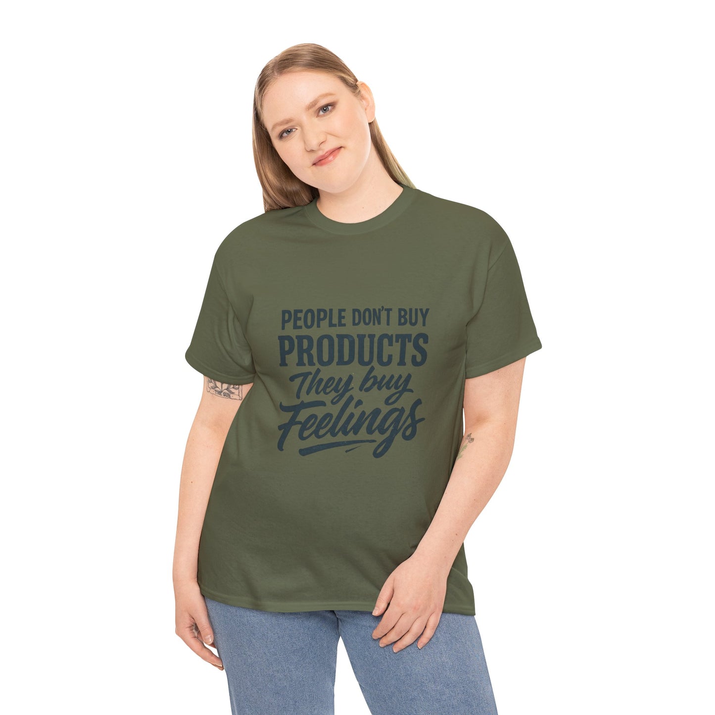 Unisex Heavy Cotton Tee: 'People Don't Buy Products, They Buy Feelings' - Casual Fashion, Gift Idea, Everyday Wear, Comfortable Style, [...]