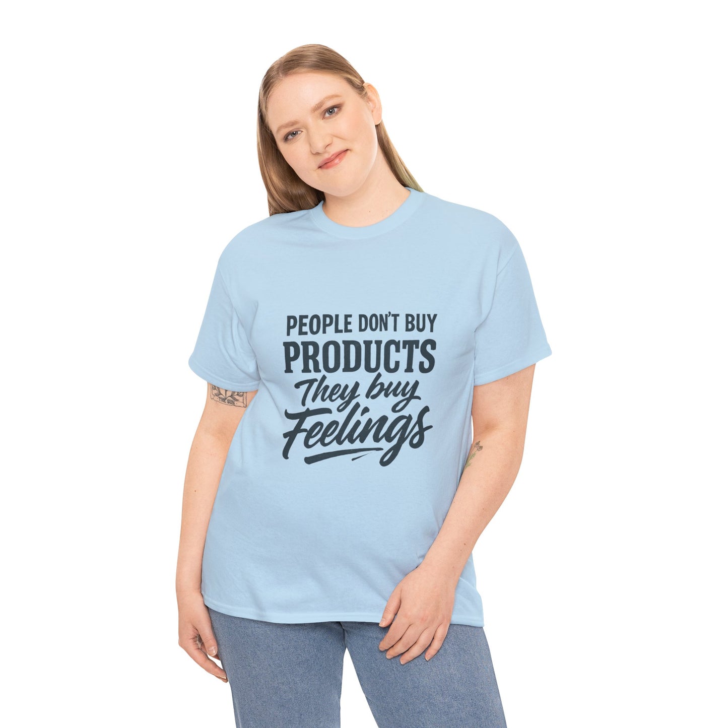 Unisex Heavy Cotton Tee: 'People Don't Buy Products, They Buy Feelings' - Casual Fashion, Gift Idea, Everyday Wear, Comfortable Style, [...]