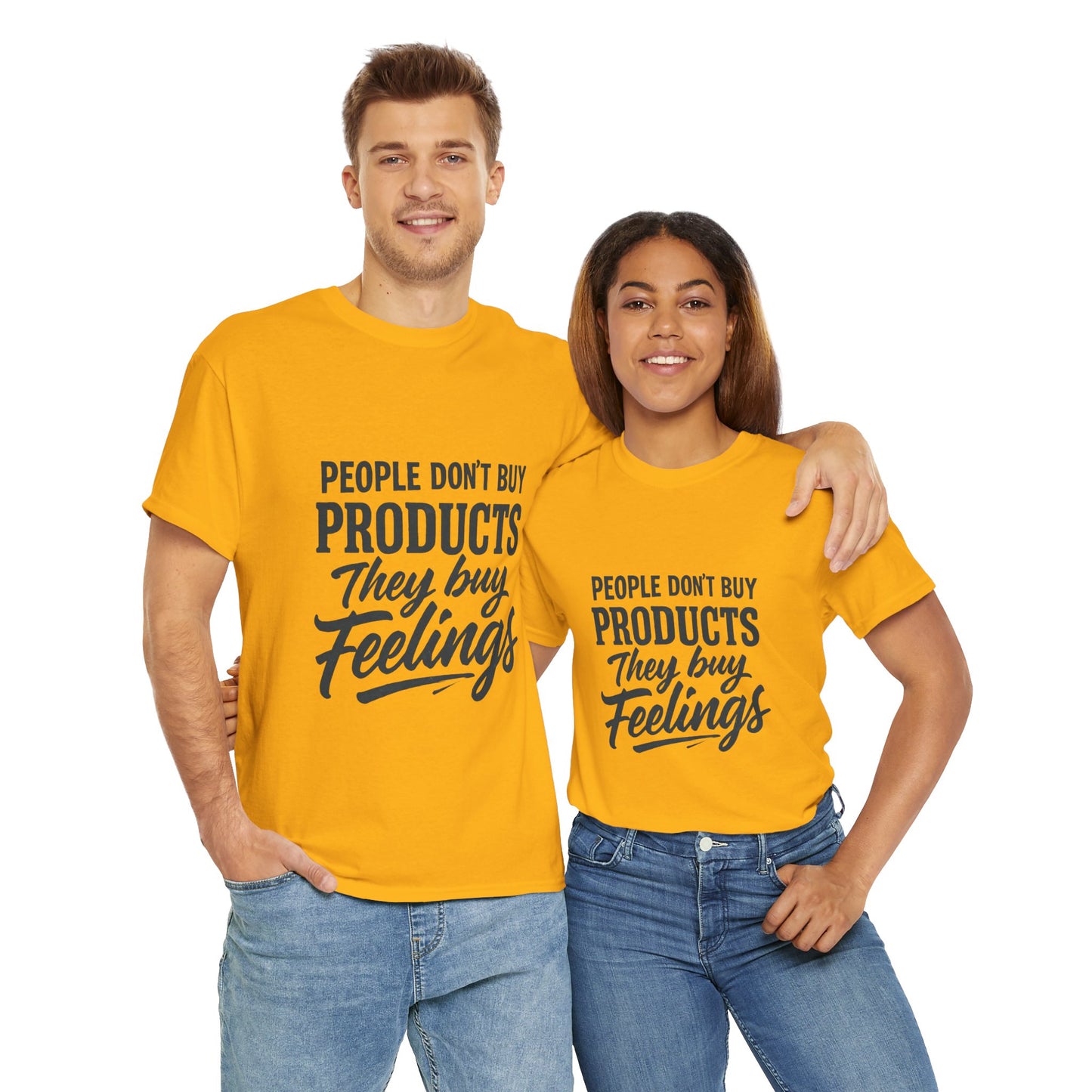 Unisex Heavy Cotton Tee: 'People Don't Buy Products, They Buy Feelings' - Casual Fashion, Gift Idea, Everyday Wear, Comfortable Style, [...]