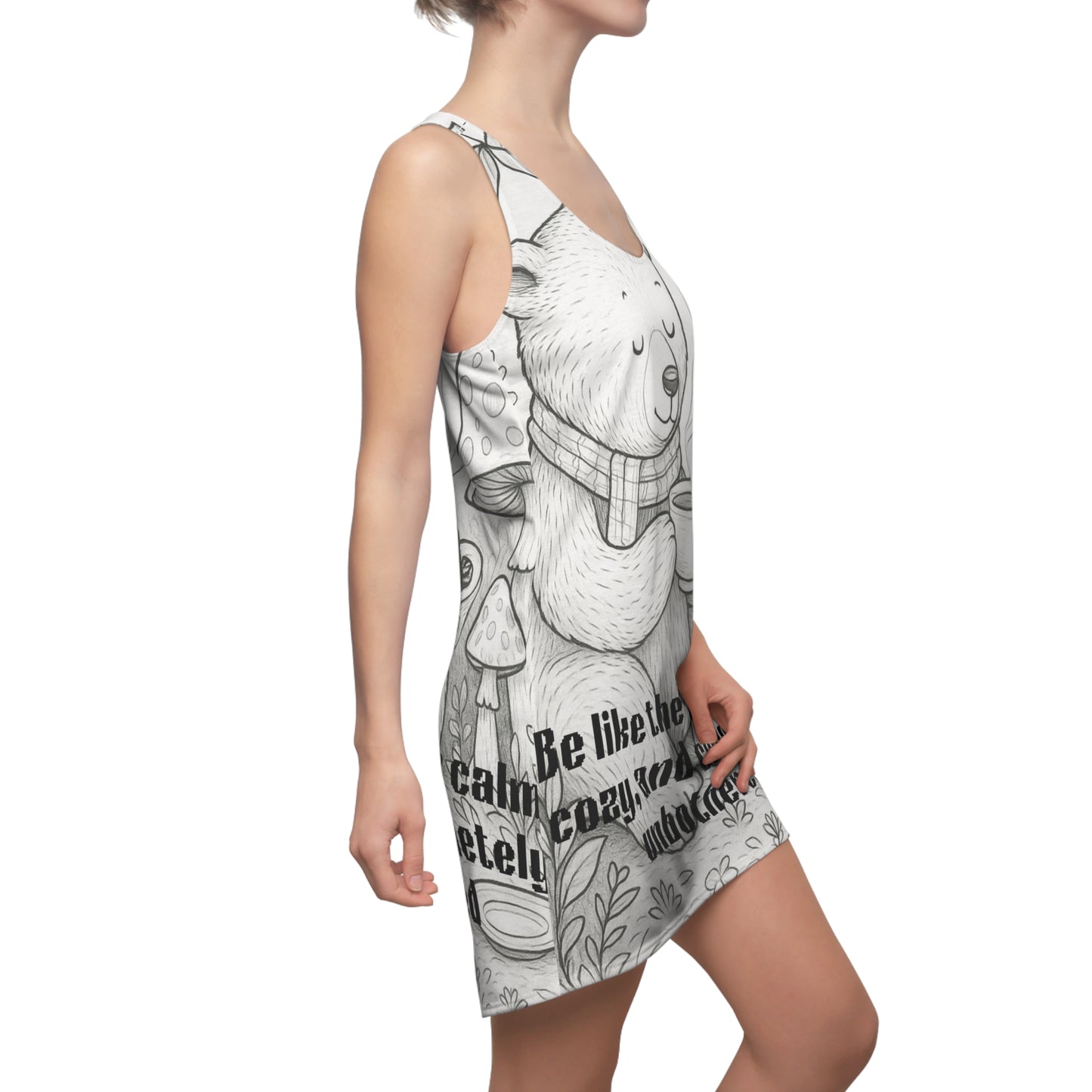 Cozy Bear Racerback Dress, Cute Animal Print Dress, Relaxed Vibes Outfit, Casual Summer Dress, Gift for Nature Lovers