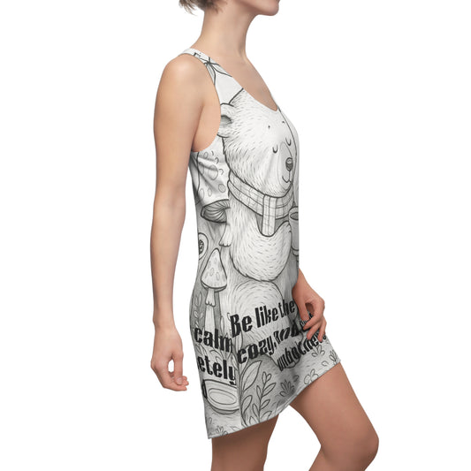 Cozy Bear Racerback Dress, Cute Animal Print Dress, Relaxed Vibes Outfit, Casual Summer Dress, Gift for Nature Lovers
