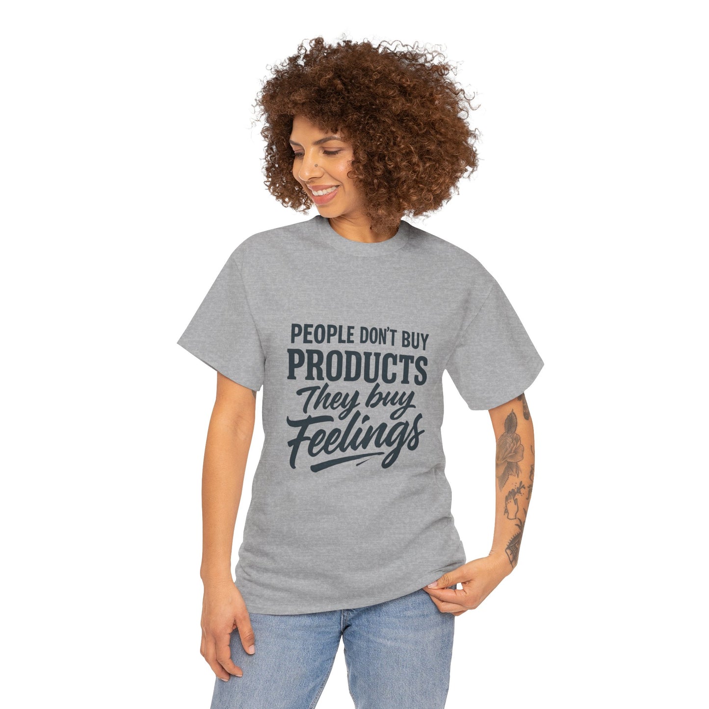 Unisex Heavy Cotton Tee: 'People Don't Buy Products, They Buy Feelings' - Casual Fashion, Gift Idea, Everyday Wear, Comfortable Style, [...]