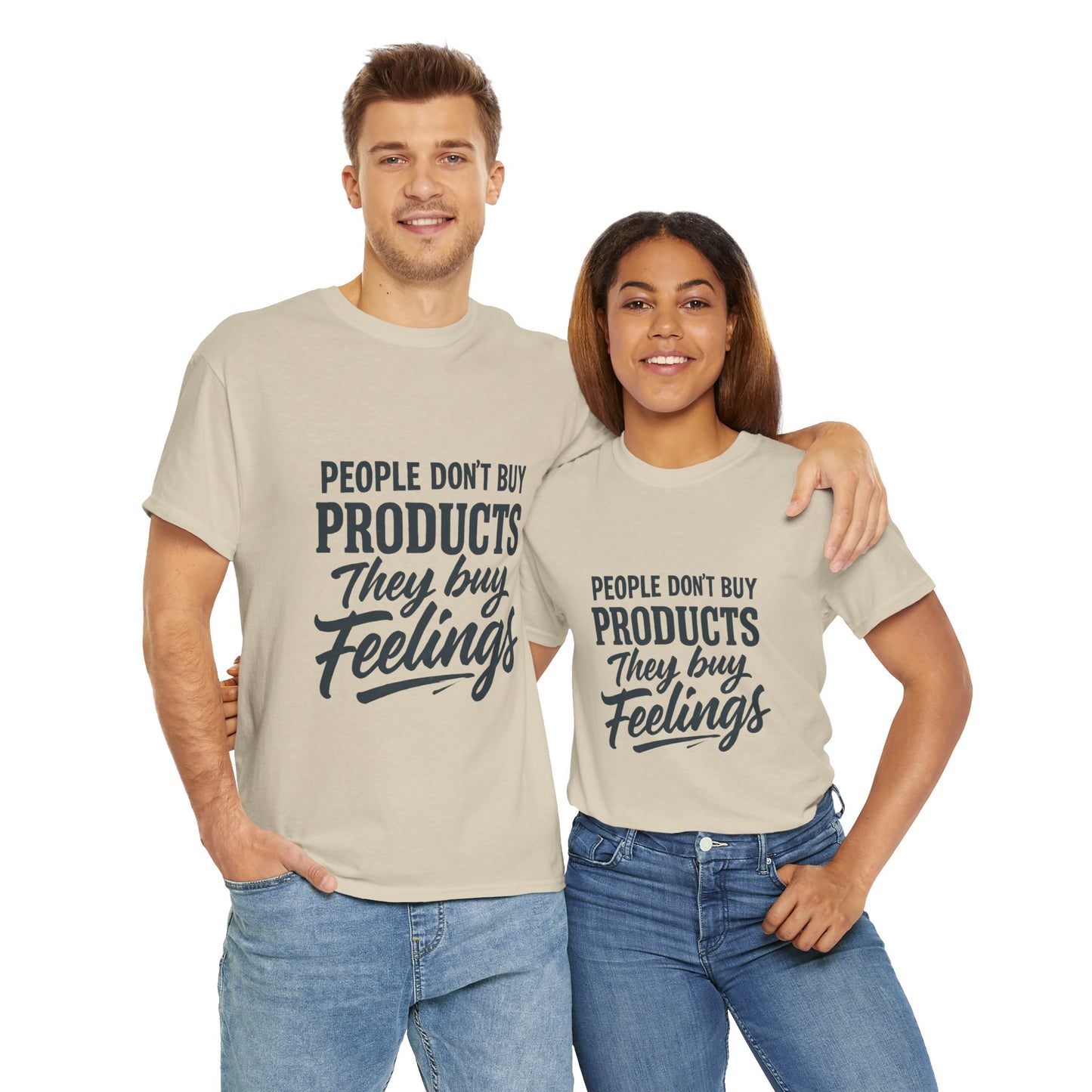 Unisex Heavy Cotton Tee: 'People Don't Buy Products, They Buy Feelings' - Casual Fashion, Gift Idea, Everyday Wear, Comfortable Style, [...]