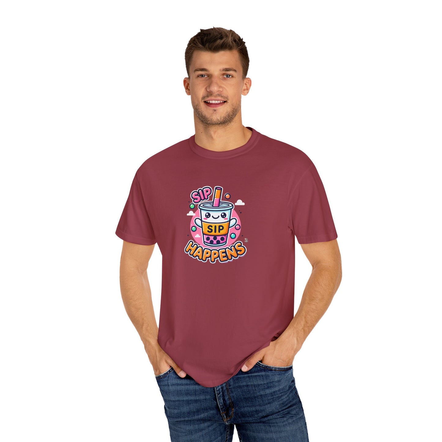 Kawaii Sip Happens T-Shirt, Cute Graphic Tee for Bubble Tea Lovers, Fun Casual Wear, Gift for Boba Tea Fans, Quirky Everyday Style