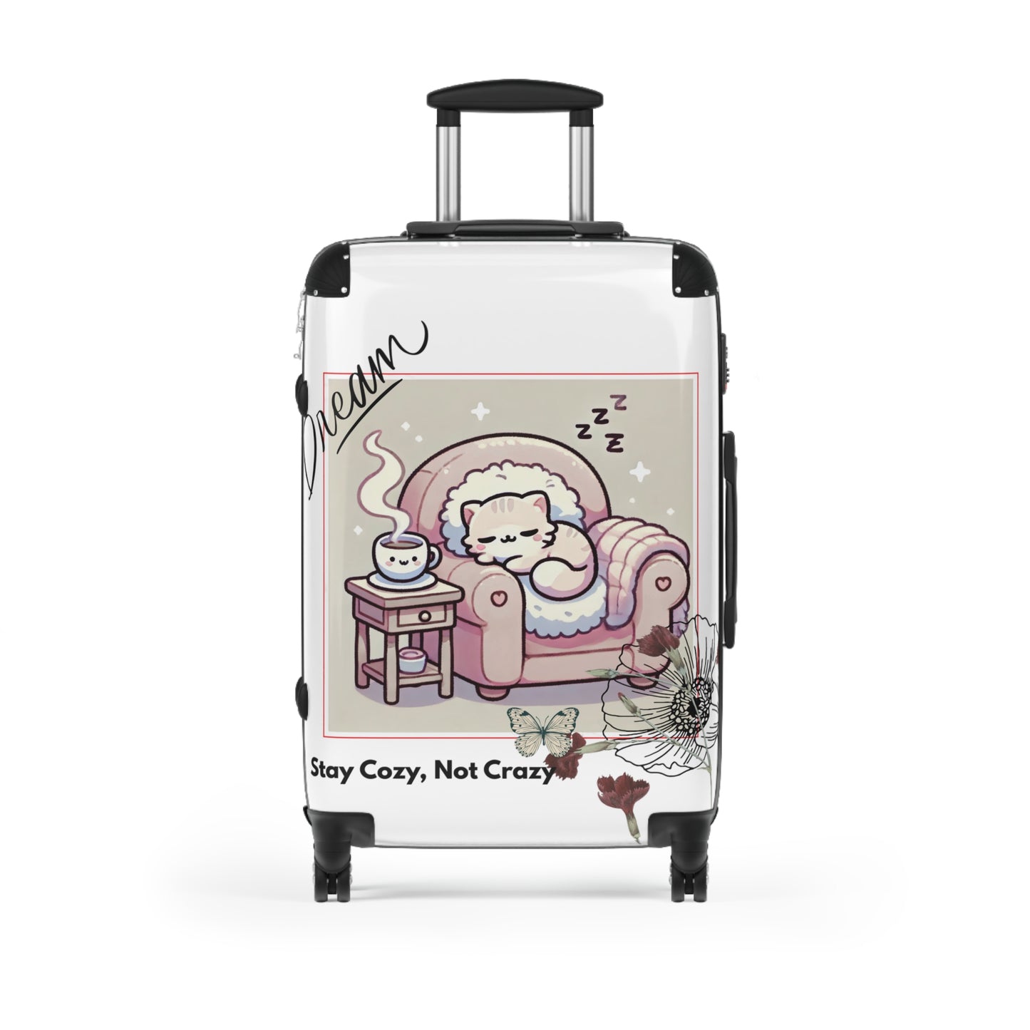 Cozy Cat Suitcase, Adorable Travel Luggage, Vacation Gear, Gift for Pet Lovers, Stay Cozy Not Crazy Design