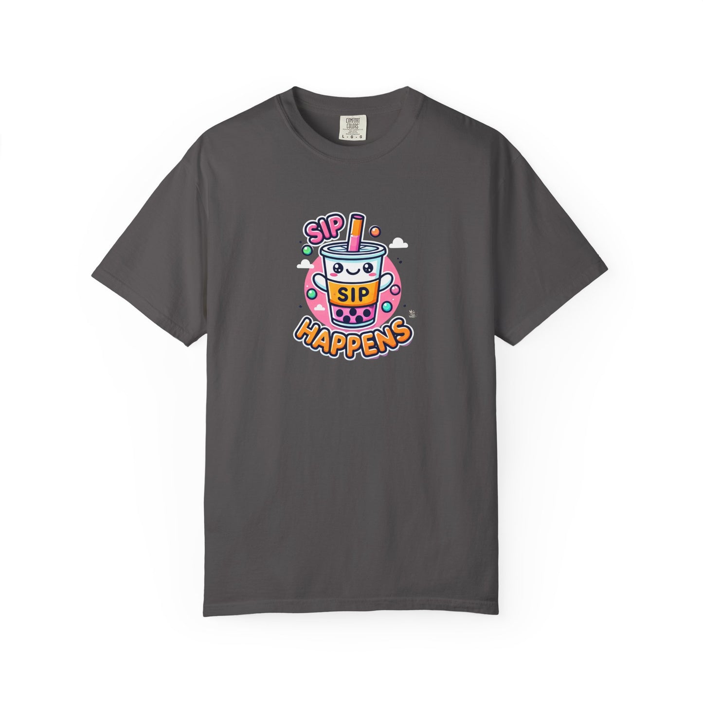Kawaii Sip Happens T-Shirt, Cute Graphic Tee for Bubble Tea Lovers, Fun Casual Wear, Gift for Boba Tea Fans, Quirky Everyday Style