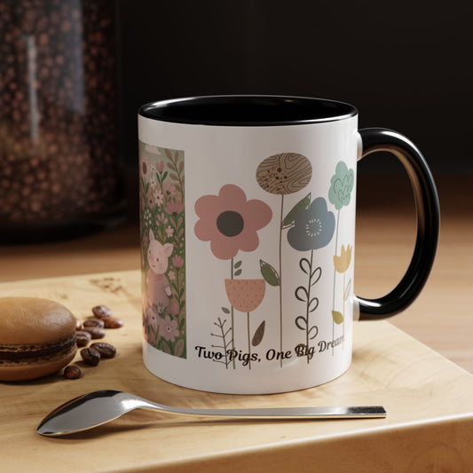 Charming Piggy Coffee Mug, Cute Animal Tea Cup, Floral Design Drinkware, Gift for Animal Lovers, Kitchen Decor, Unique Birthday Gift