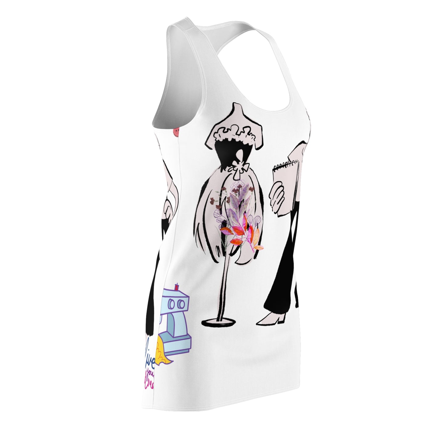 Artistic Racerback Dress for Creative Souls, Bohemian Style Dress, Summer Fashion, Gift for Artists, Unique Graphic Dress