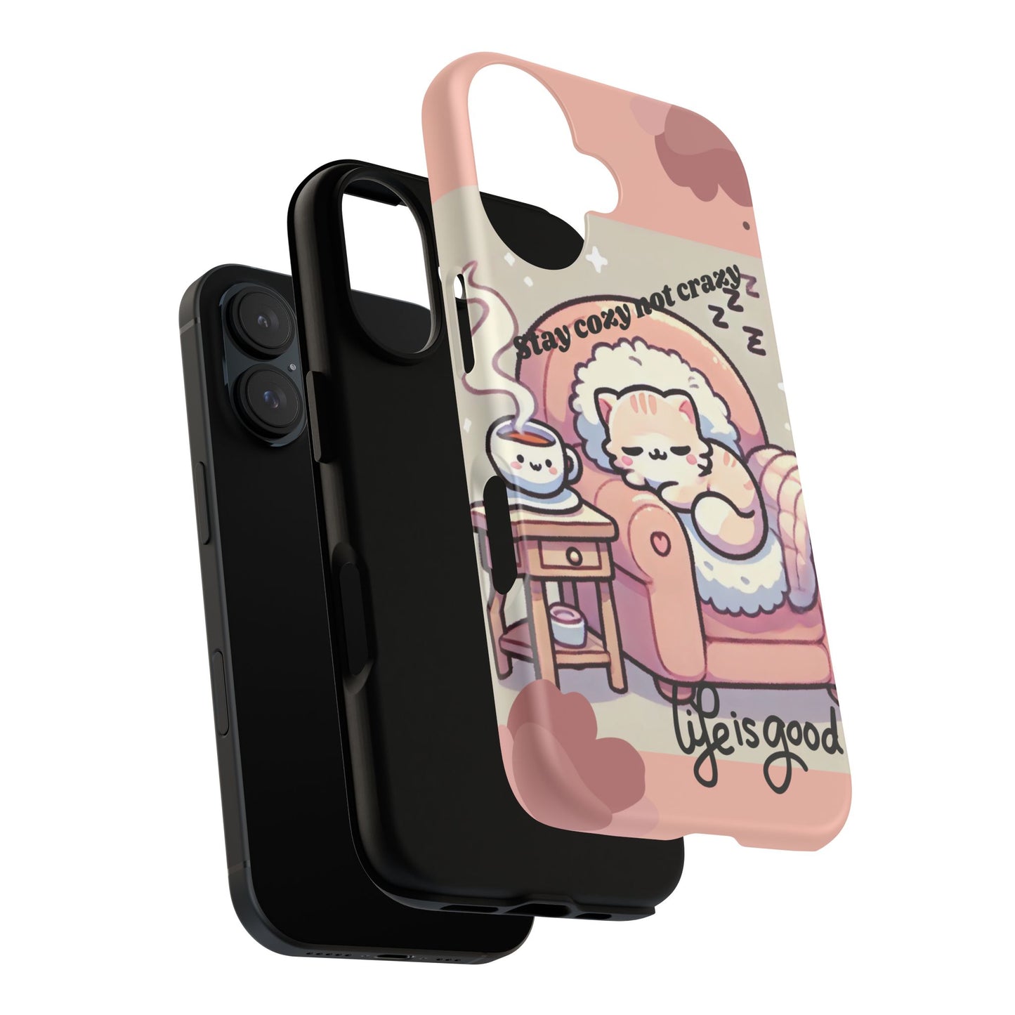 Cute Phone Case, Stay Cozy Not Crazy, Cat Lover Gift, Kawaii Design, Cozy Aesthetic, Fun Phone Accessory