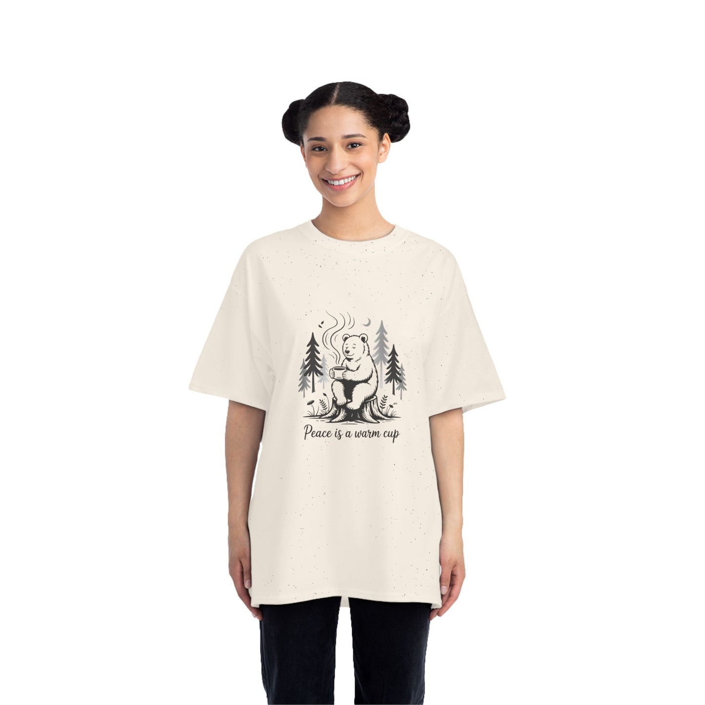 Cozy Bear Short-Sleeve T-Shirt | Peace Is A Warm Cup | Gift for Nature Lovers, Casual Wear, Eco-Friendly Tee
