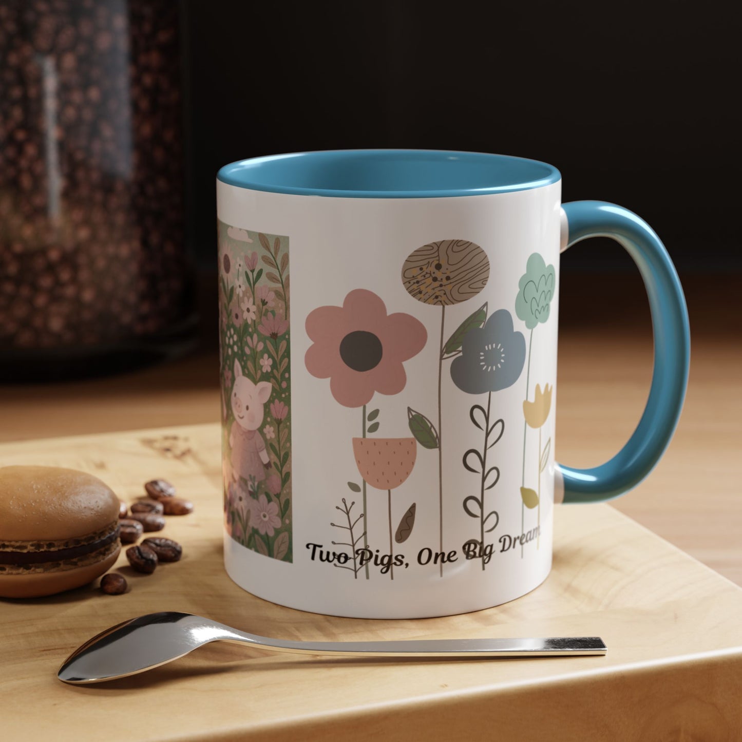 Charming Piggy Coffee Mug, Cute Animal Tea Cup, Floral Design Drinkware, Gift for Animal Lovers, Kitchen Decor, Unique Birthday Gift