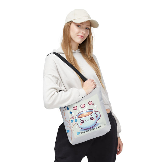 Cute Coffee Tote Bag, AOP Coffee Lover's Gift, Eco-Friendly Shopping Bag, Adorable Canvas Tote for Everyday Use, Heartfelt Design