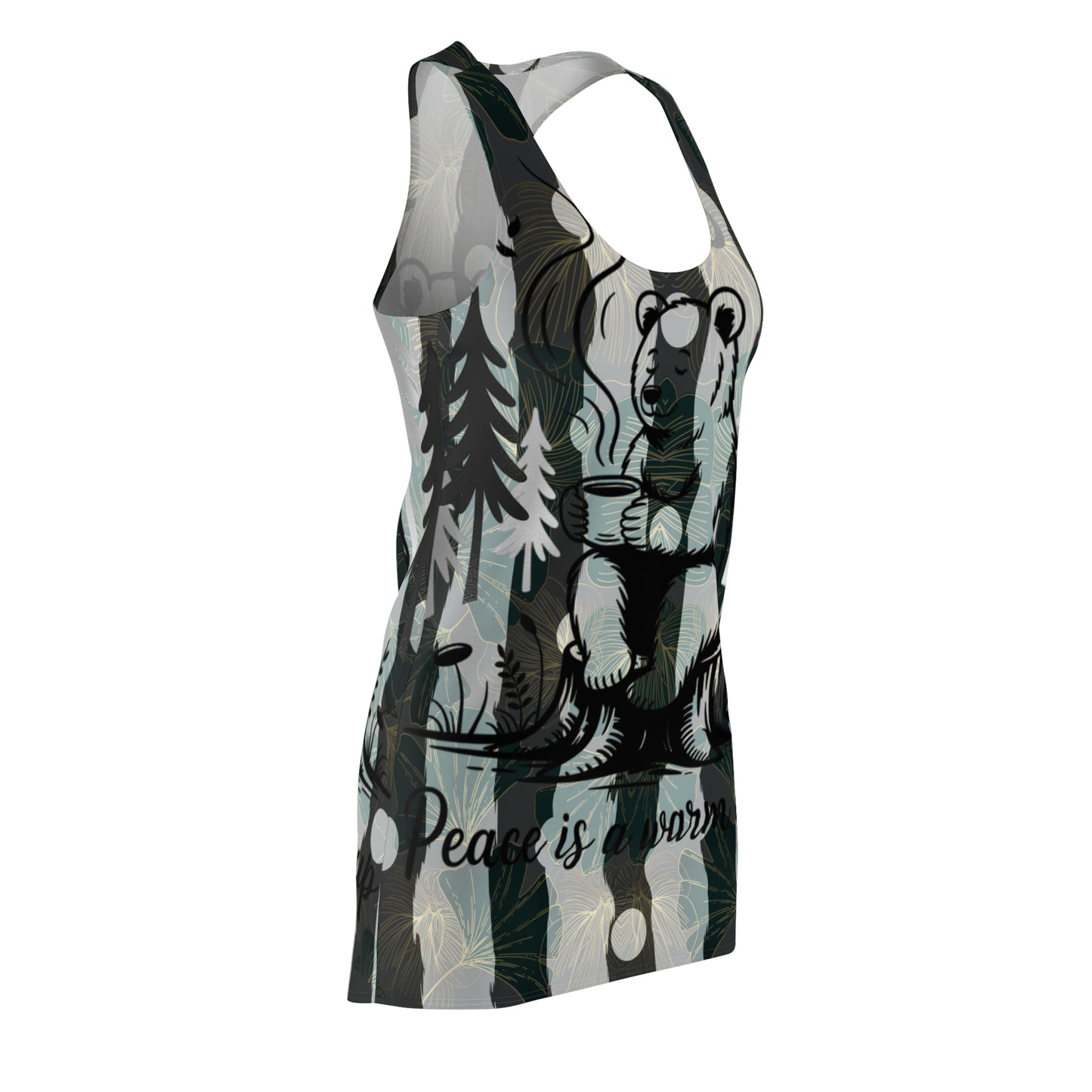 Cozy Bear Racerback Dress - Peace is a Warm Hug, Casual Summer Dress, Boho Style, Cute Vacation Outfit, Gift for Nature Lovers