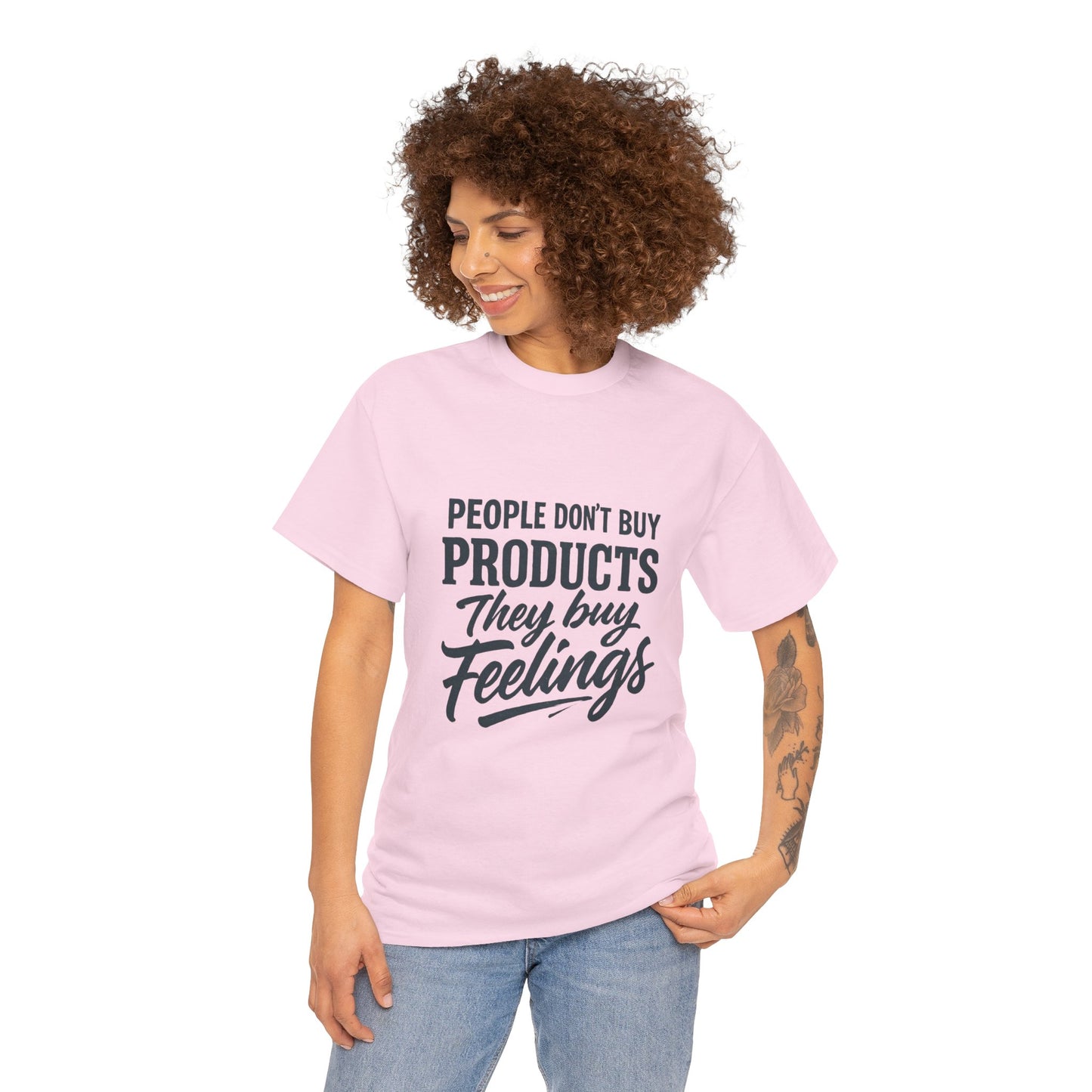 Unisex Heavy Cotton Tee: 'People Don't Buy Products, They Buy Feelings' - Casual Fashion, Gift Idea, Everyday Wear, Comfortable Style, [...]