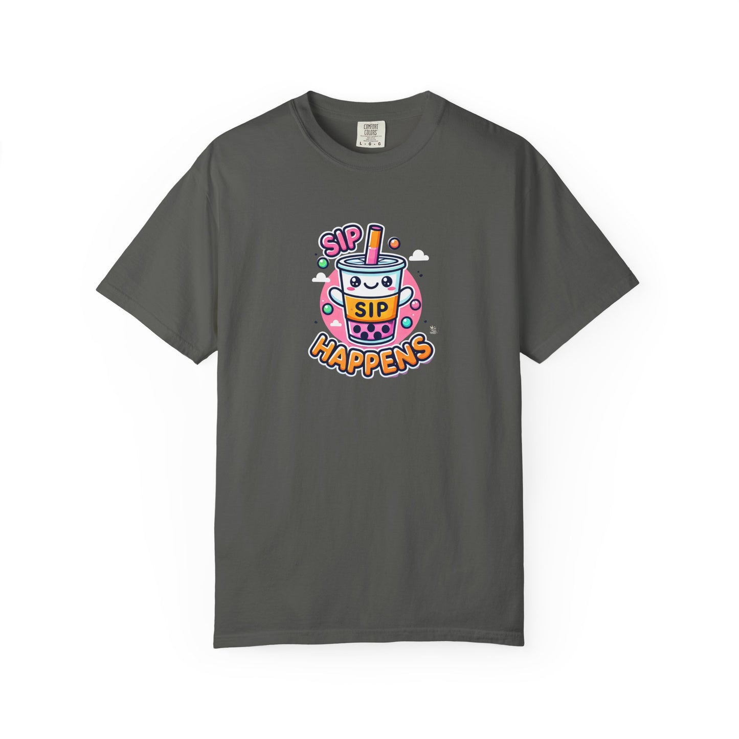 Kawaii Sip Happens T-Shirt, Cute Graphic Tee for Bubble Tea Lovers, Fun Casual Wear, Gift for Boba Tea Fans, Quirky Everyday Style