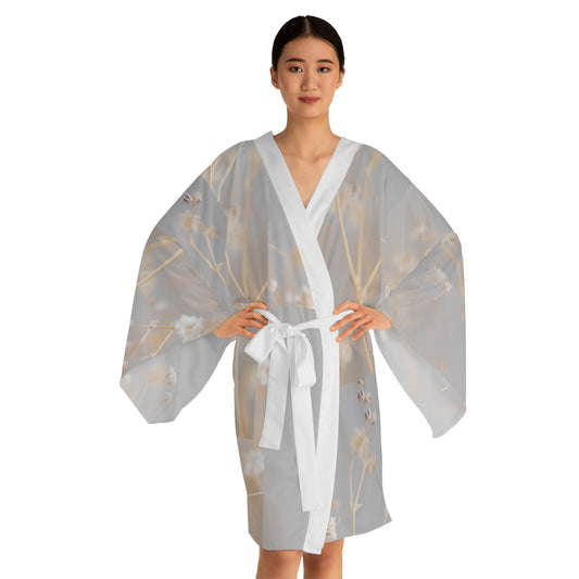 Elegant Floral Long Sleeve Kimono Robe, Lightweight Kimono, Loungewear Gift, Cozy Robe, Perfect for Relaxing, Floral Print Kimono