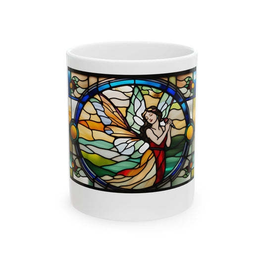 Stained Glass Fairy Mug, Artistic Coffee Mug, Unique Gift, Vintage Decor, Magical Kitchenware
