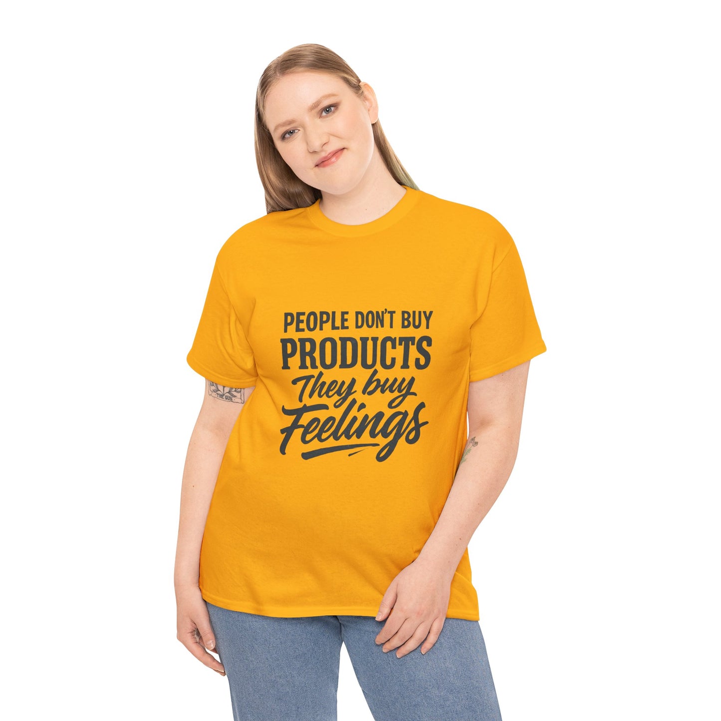 Unisex Heavy Cotton Tee: 'People Don't Buy Products, They Buy Feelings' - Casual Fashion, Gift Idea, Everyday Wear, Comfortable Style, [...]