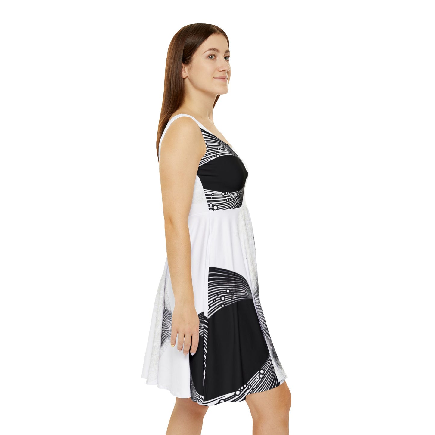 Chic Women's Skater Dress, Artistic AOP Dress, Casual Summer Outfit, Trendy Party Dress, Fashionable Day Dress