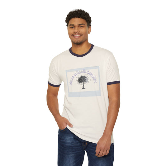 Eco-Friendly Unisex Cotton Ringer T-Shirt, Nature-Inspired Tee, Casual Wear, Gift for Tree Lovers, Relaxed Fit, Earth Day Apparel