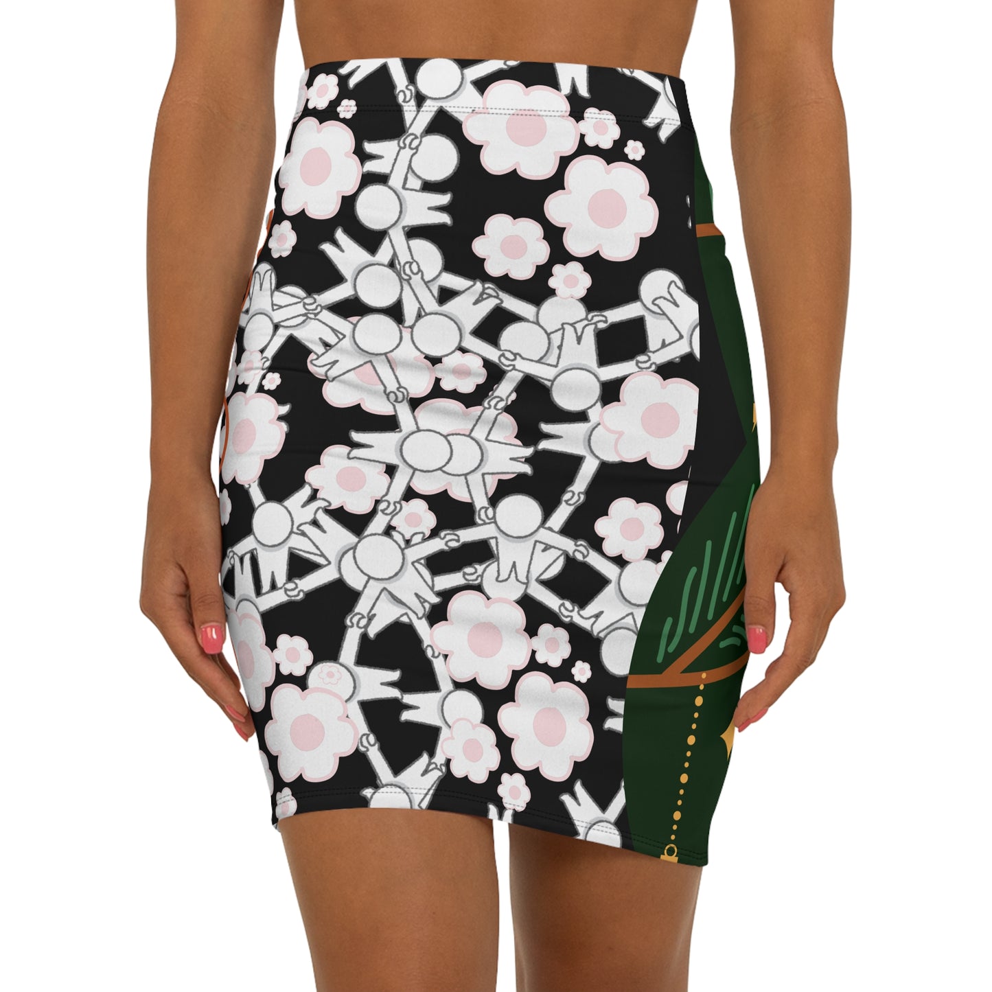 Floral and Fun Women's Mid-Waist Pencil Skirt, Cute Skirt for Work, Spring Style, Floral Design, Trendy Outfit for Parties, Unique Gift Idea