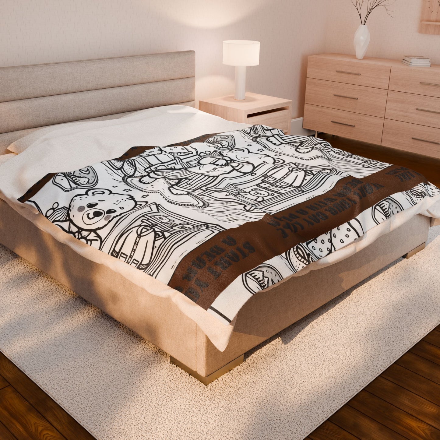 Cozy Bear Velveteen Plush Blanket, Soft Throw for Kids, Nursery Decor, Gift for Baby Shower, Bedtime Comfort, Playroom Accessory