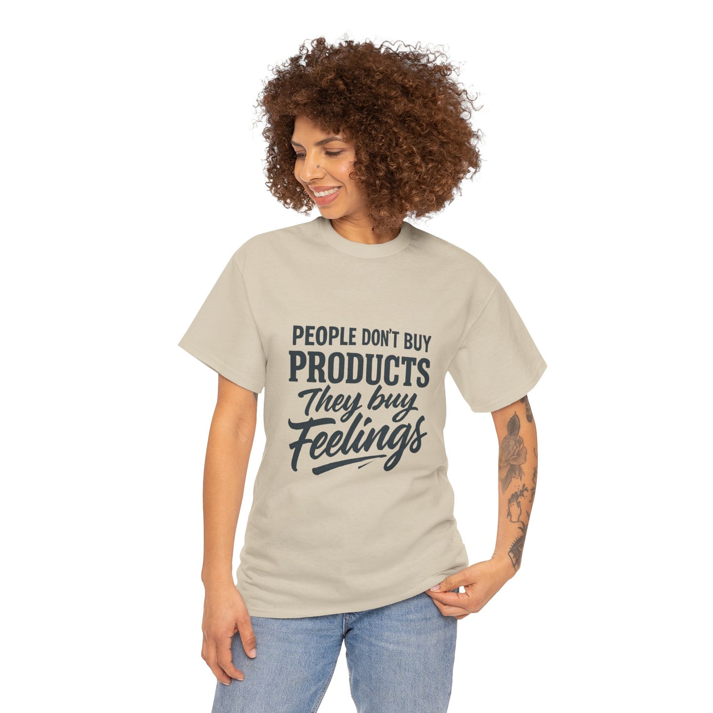 Unisex Heavy Cotton Tee: 'People Don't Buy Products, They Buy Feelings' - Casual Fashion, Gift Idea, Everyday Wear, Comfortable Style, [...]