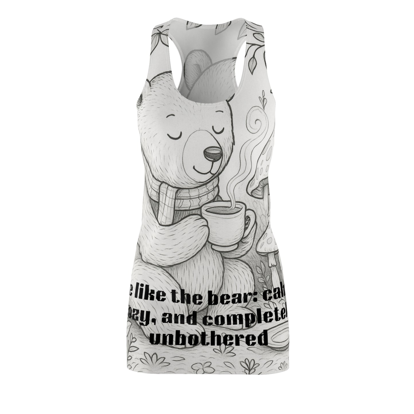 Cozy Bear Racerback Dress, Cute Animal Print Dress, Relaxed Vibes Outfit, Casual Summer Dress, Gift for Nature Lovers