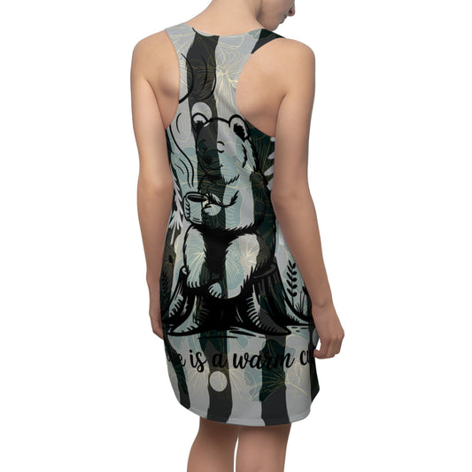 Cozy Bear Racerback Dress - Peace is a Warm Hug, Casual Summer Dress, Boho Style, Cute Vacation Outfit, Gift for Nature Lovers