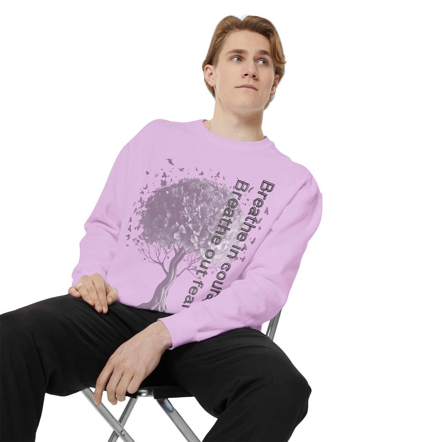 Inspirational Sweatshirt, Cozy Garment-Dyed Sweater, Gift for Nature Lovers, Motivational Apparel, Breathe Design Hoodie, Relaxed Fit Layer