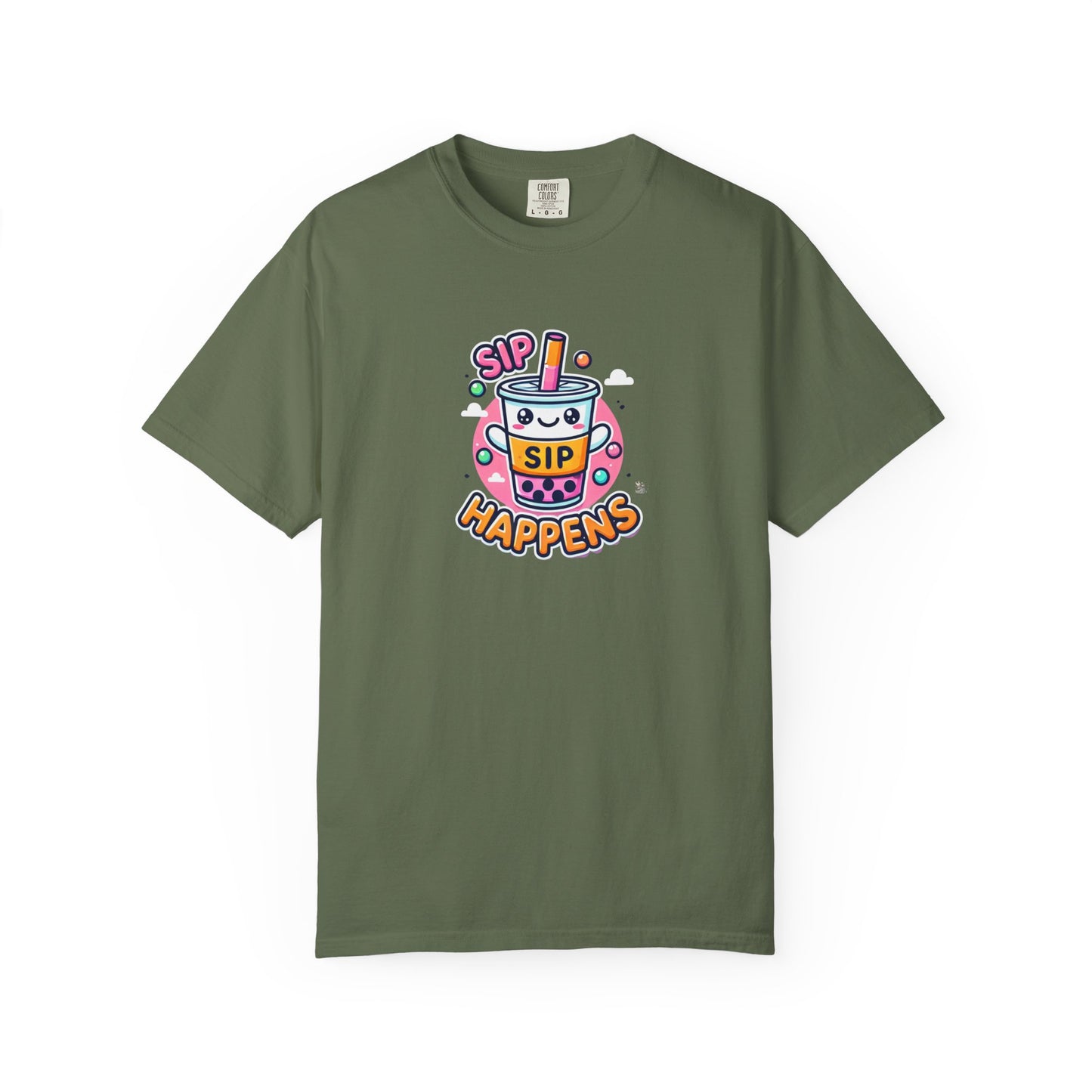 Kawaii Sip Happens T-Shirt, Cute Graphic Tee for Bubble Tea Lovers, Fun Casual Wear, Gift for Boba Tea Fans, Quirky Everyday Style