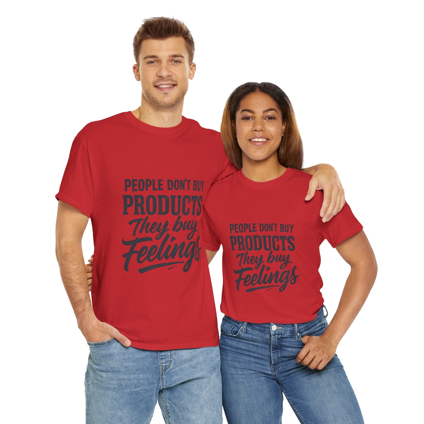 Unisex Heavy Cotton Tee: 'People Don't Buy Products, They Buy Feelings' - Casual Fashion, Gift Idea, Everyday Wear, Comfortable Style, [...]