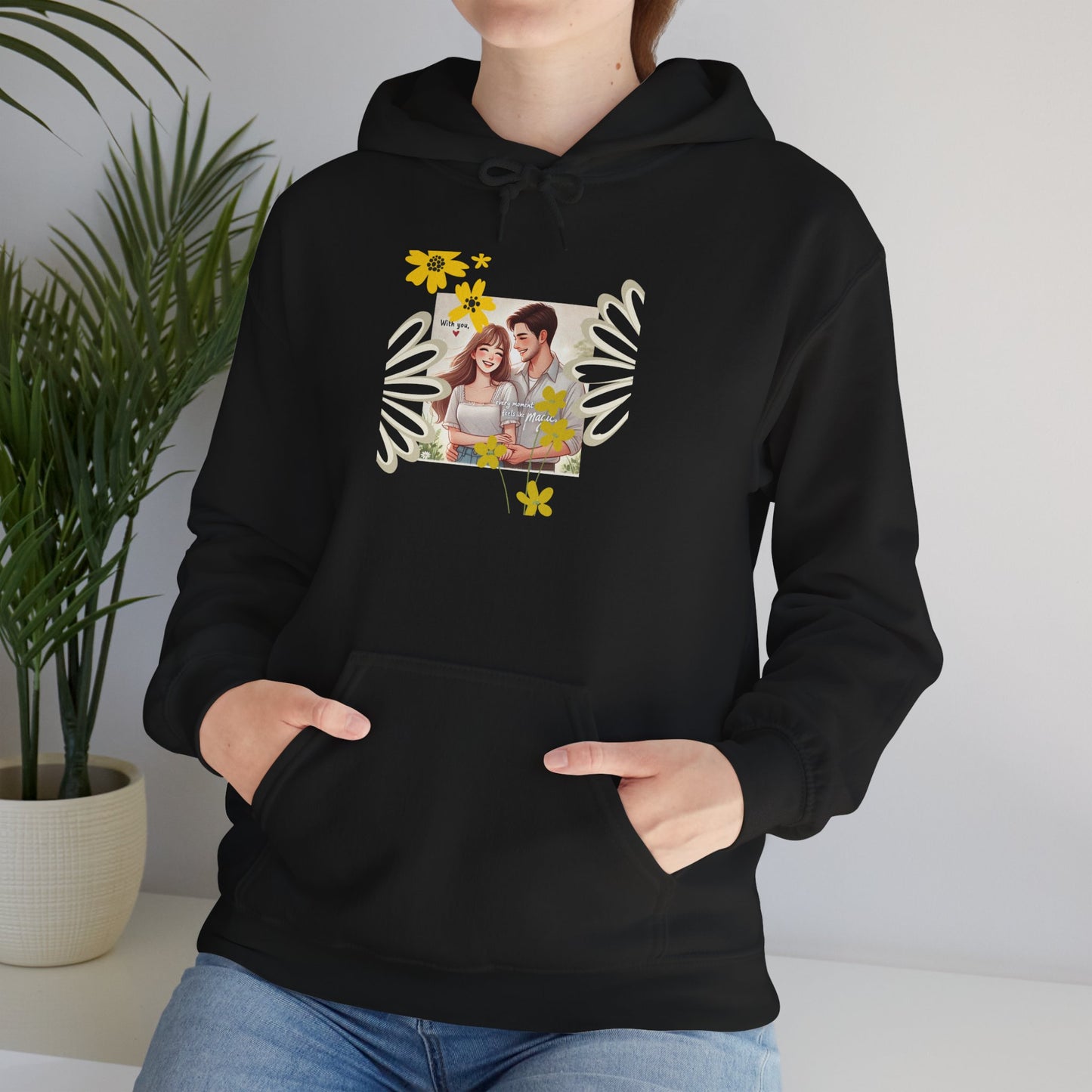 Romantic Couple Hooded Sweatshirt, Cozy Sweatshirts, Couple Gift, Valentine's Day Hoodie, Unisex Hooded Sweatshirt, Floral Hoodies