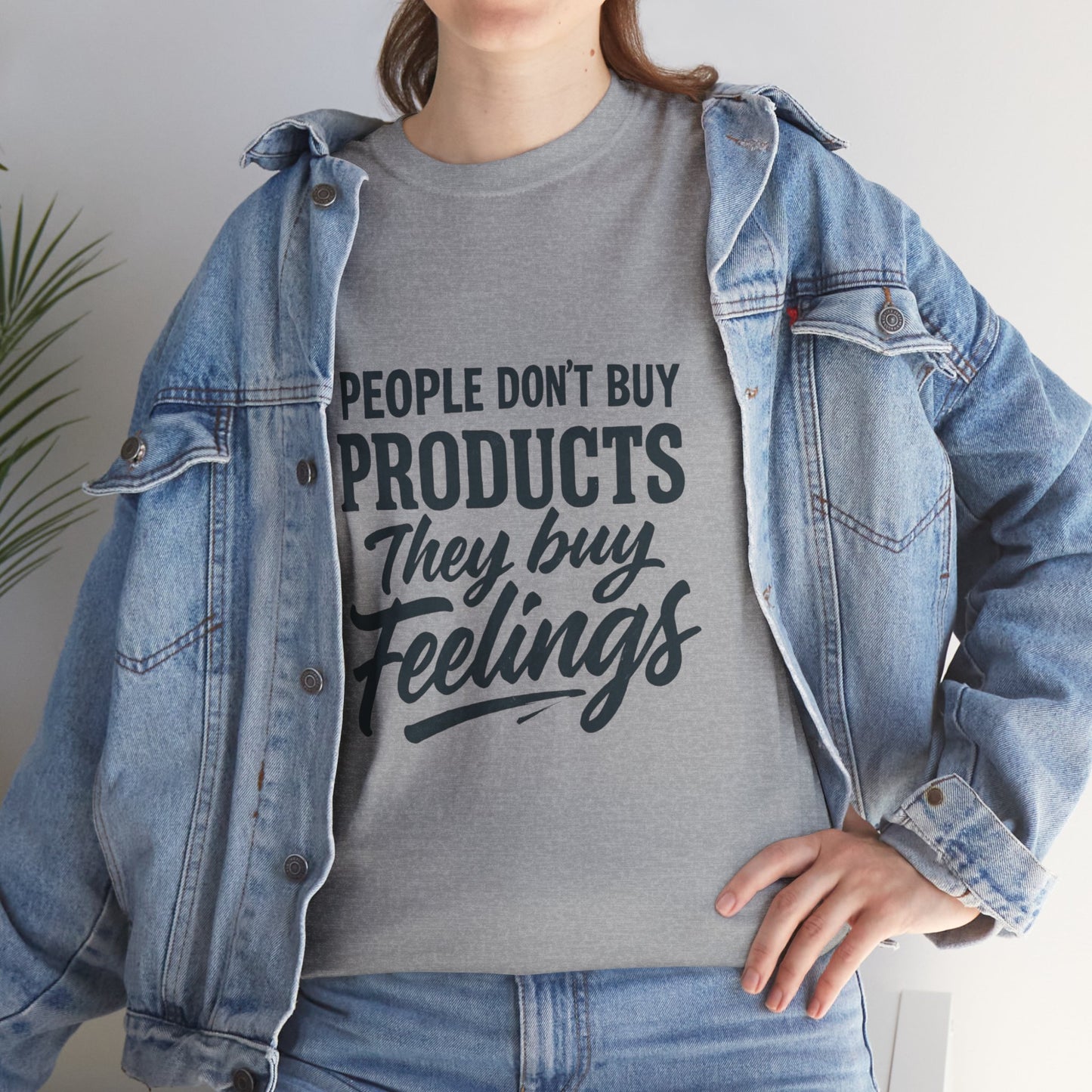 Unisex Heavy Cotton Tee: 'People Don't Buy Products, They Buy Feelings' - Casual Fashion, Gift Idea, Everyday Wear, Comfortable Style, [...]