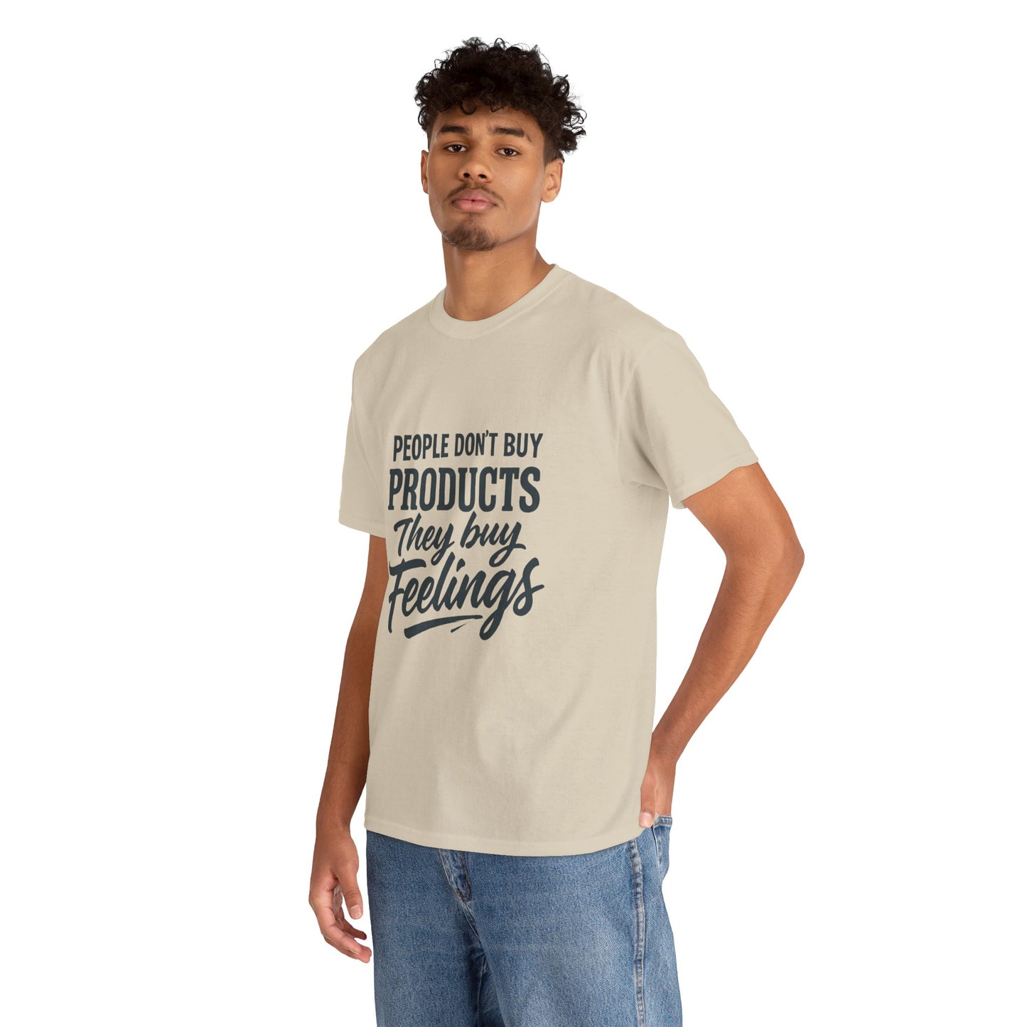 Unisex Heavy Cotton Tee: 'People Don't Buy Products, They Buy Feelings' - Casual Fashion, Gift Idea, Everyday Wear, Comfortable Style, [...]