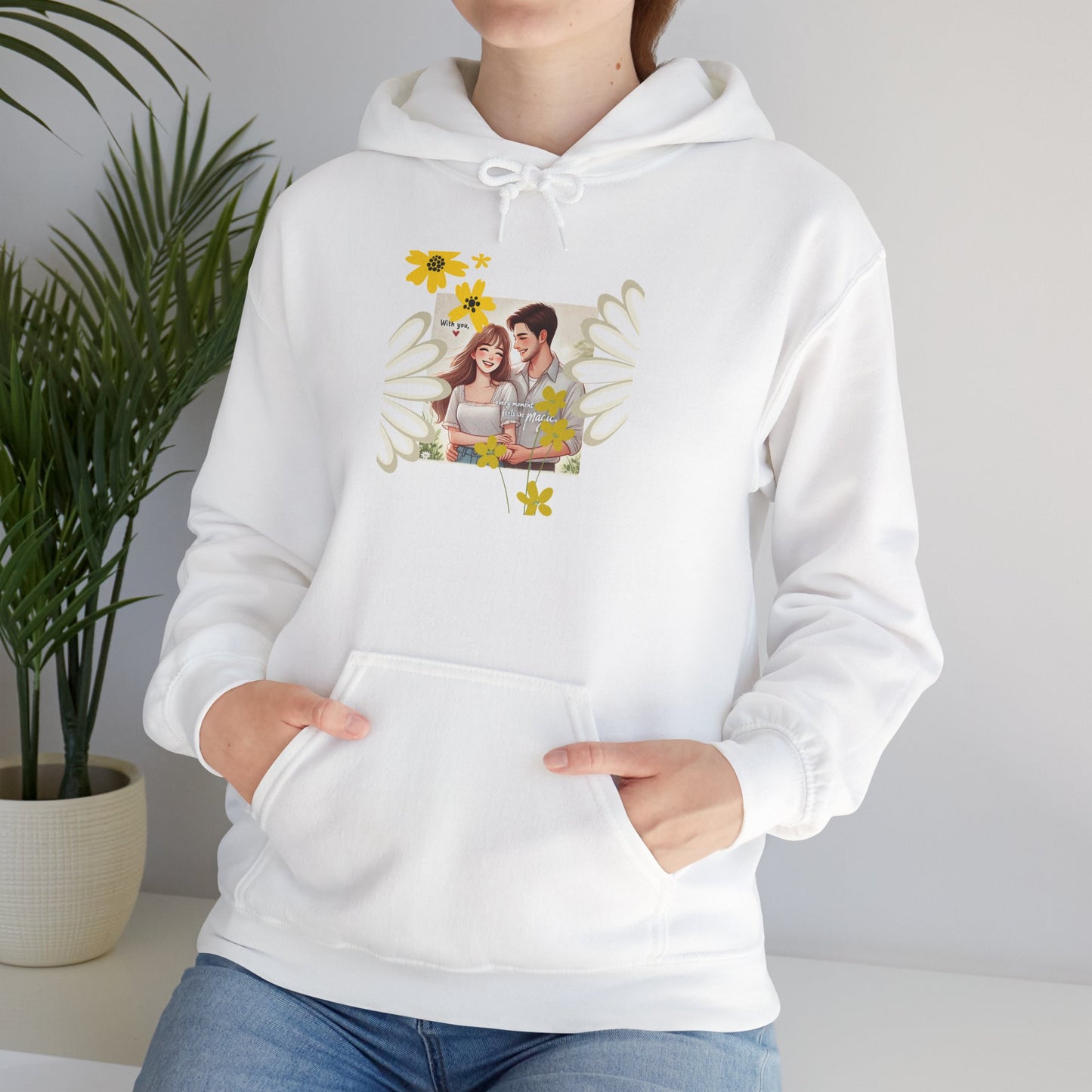 Romantic Couple Hooded Sweatshirt, Cozy Sweatshirts, Couple Gift, Valentine's Day Hoodie, Unisex Hooded Sweatshirt, Floral Hoodies