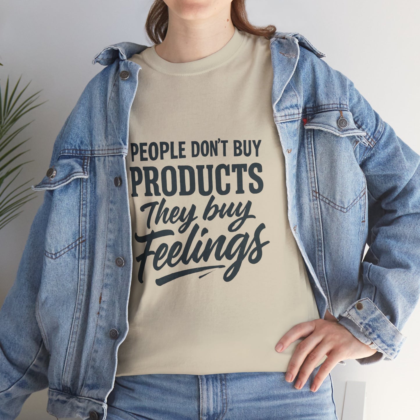 Unisex Heavy Cotton Tee: 'People Don't Buy Products, They Buy Feelings' - Casual Fashion, Gift Idea, Everyday Wear, Comfortable Style, [...]
