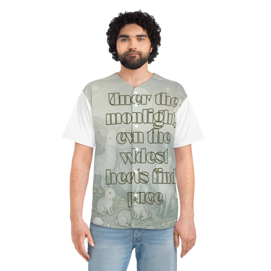 Men's Moonlit Fantasy Jersey, Nature-Inspired Baseball Jersey, Unique Graphic Tee, Woodland Animal Apparel, Gift for Nature Lovers, [...]