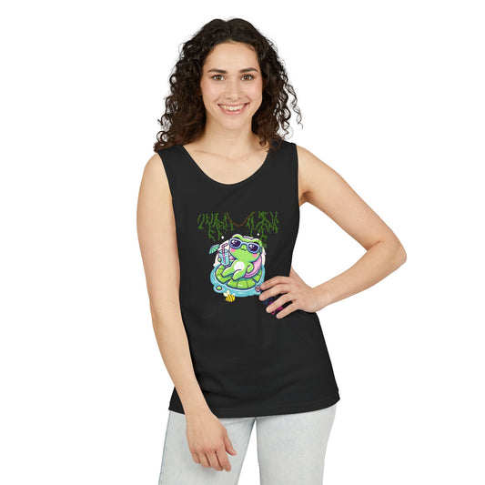 Chill Vibes Frog Tank Top - Summer, Beachwear, Gift for Frog Lovers, Cute Graphic Tee, Unisex Casual Wear