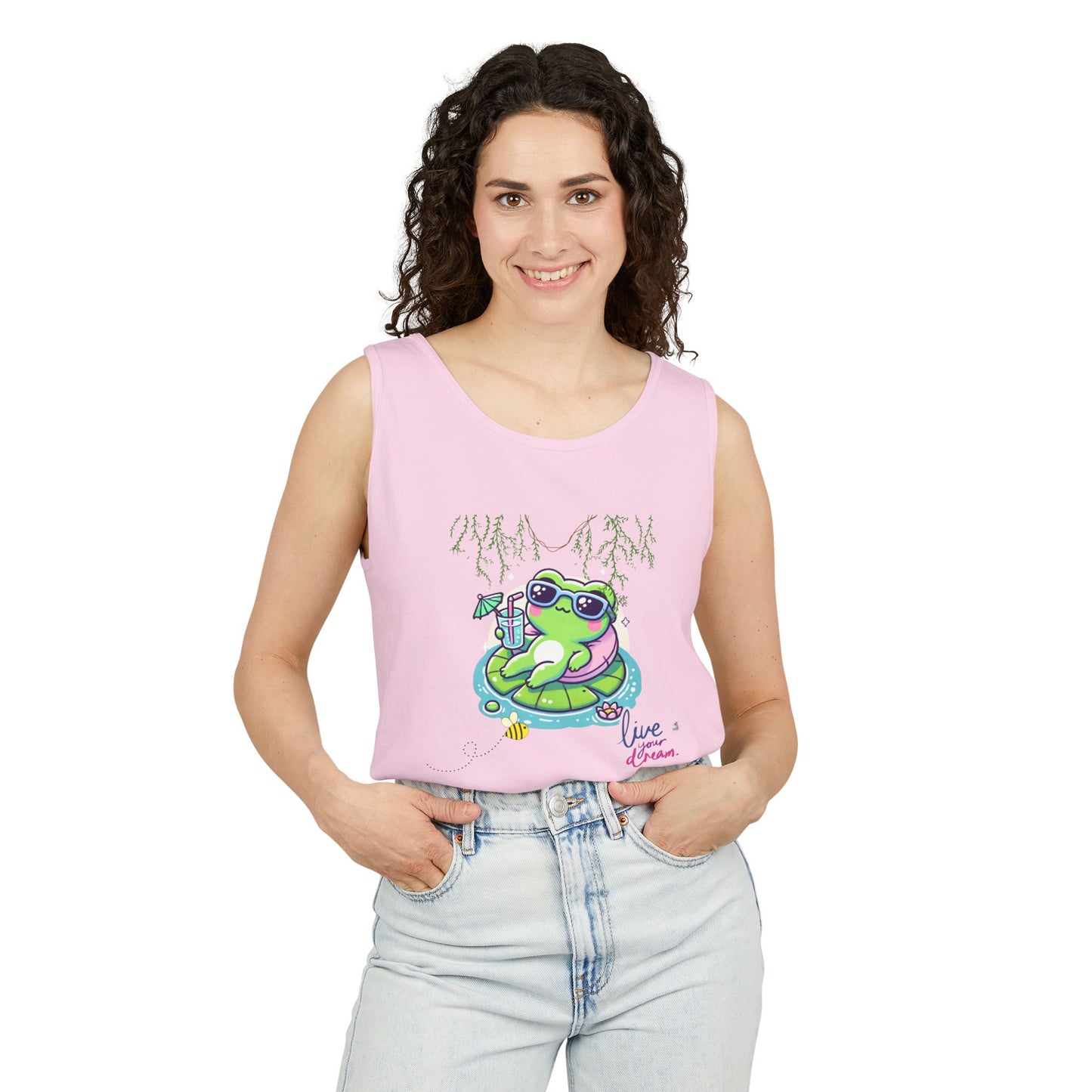 Chill Vibes Frog Tank Top - Summer, Beachwear, Gift for Frog Lovers, Cute Graphic Tee, Unisex Casual Wear