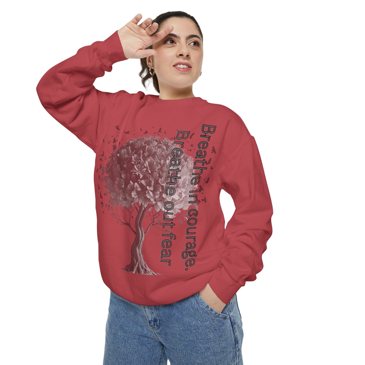 Inspirational Sweatshirt, Cozy Garment-Dyed Sweater, Gift for Nature Lovers, Motivational Apparel, Breathe Design Hoodie, Relaxed Fit Layer