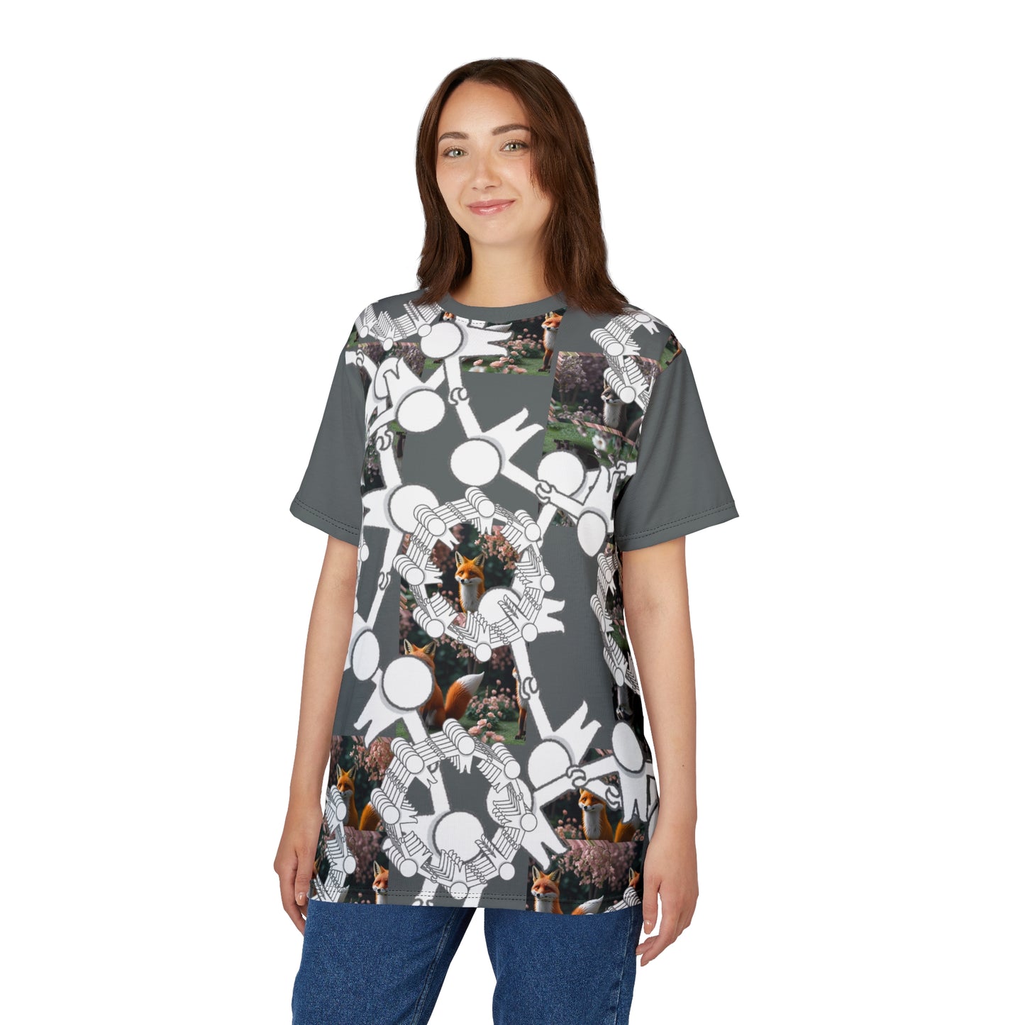 Whimsical Fox Pattern Tee, Unisex Graphic Shirt for Nature Lovers, Fun Gift for Birthdays, Casual Summer Wear, Eco-Friendly Style