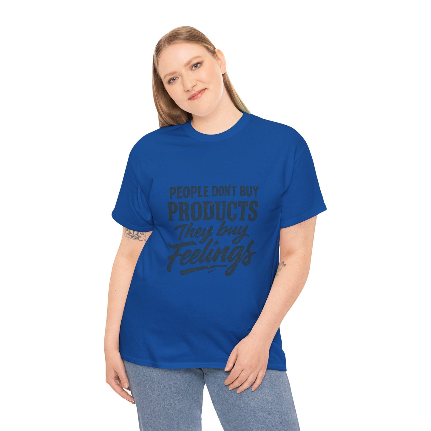 Unisex Heavy Cotton Tee: 'People Don't Buy Products, They Buy Feelings' - Casual Fashion, Gift Idea, Everyday Wear, Comfortable Style, [...]