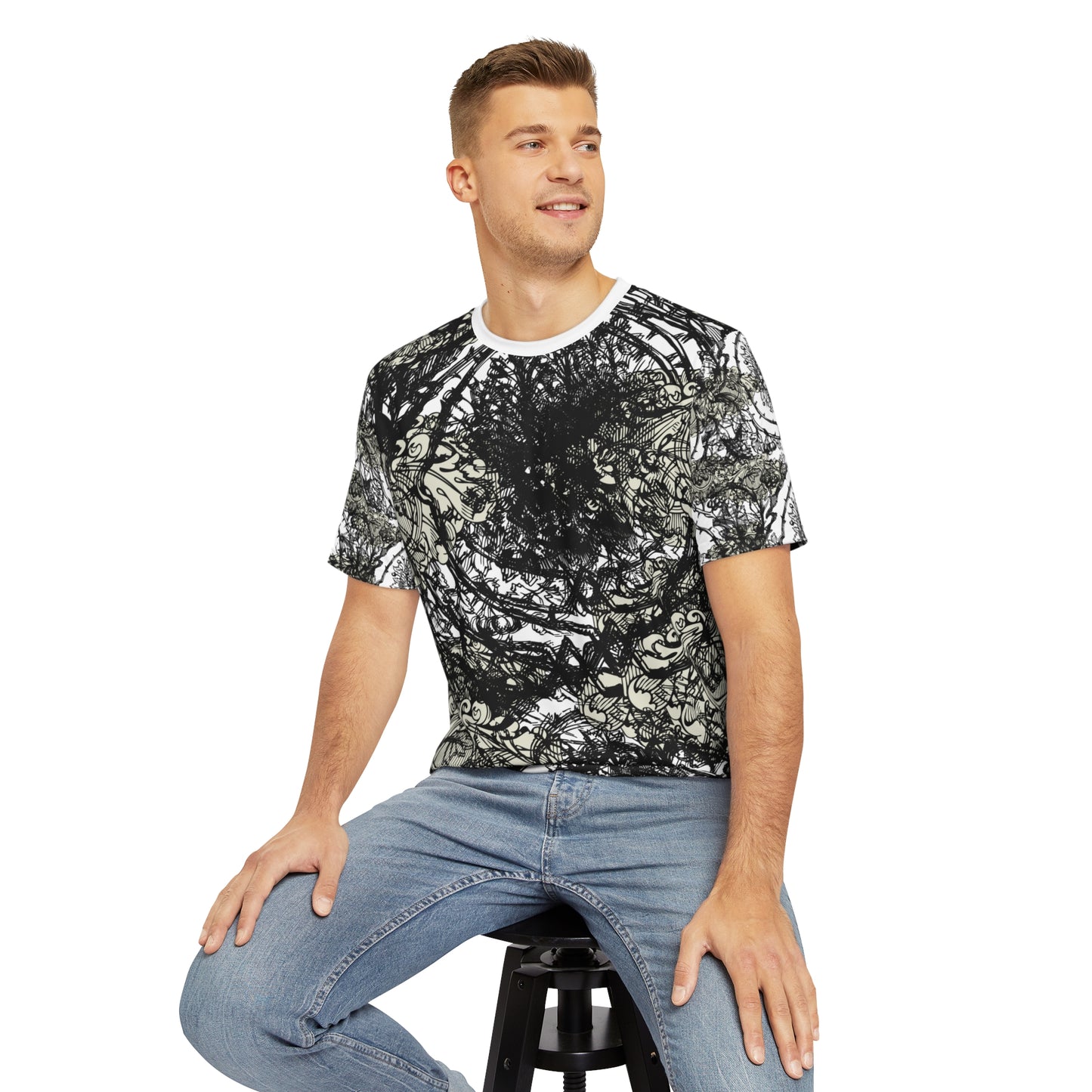 Men's Abstract Landscape Tee, Unisex Graphic Shirt, Casual Wear, Street Style, Nature Lover Gift, Festival Outfit