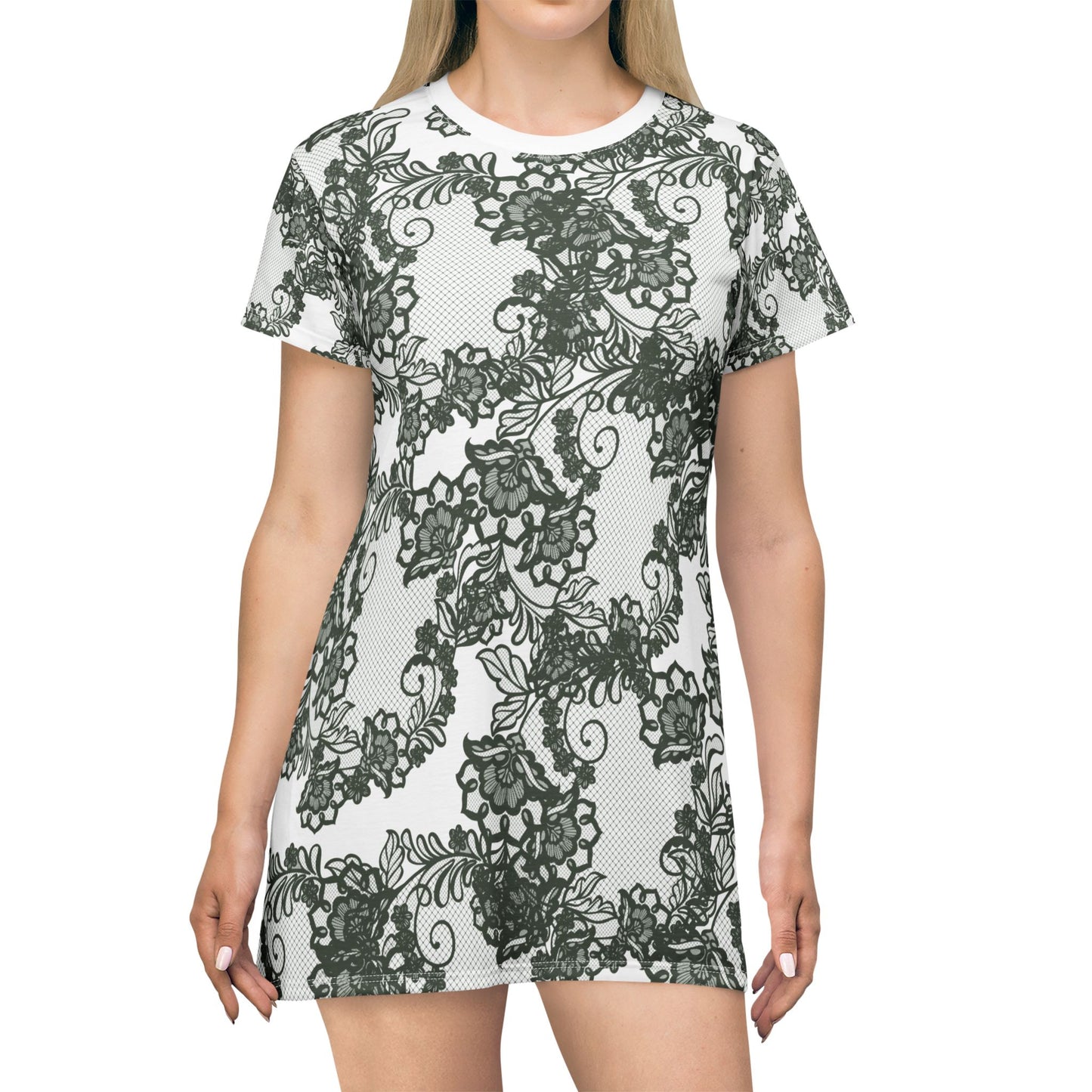 Green Floral T-Shirt Dress, Bohemian Style Dress, Casual Wear, Summer Fashion, Gift for Her, Vacation Outfit