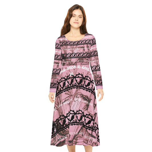 Elegant Women's Long Sleeve Dance Dress with Inspirational Prints, Bohemian Dress, Dance Costume, Party Outfit, Unique Gifts for Her