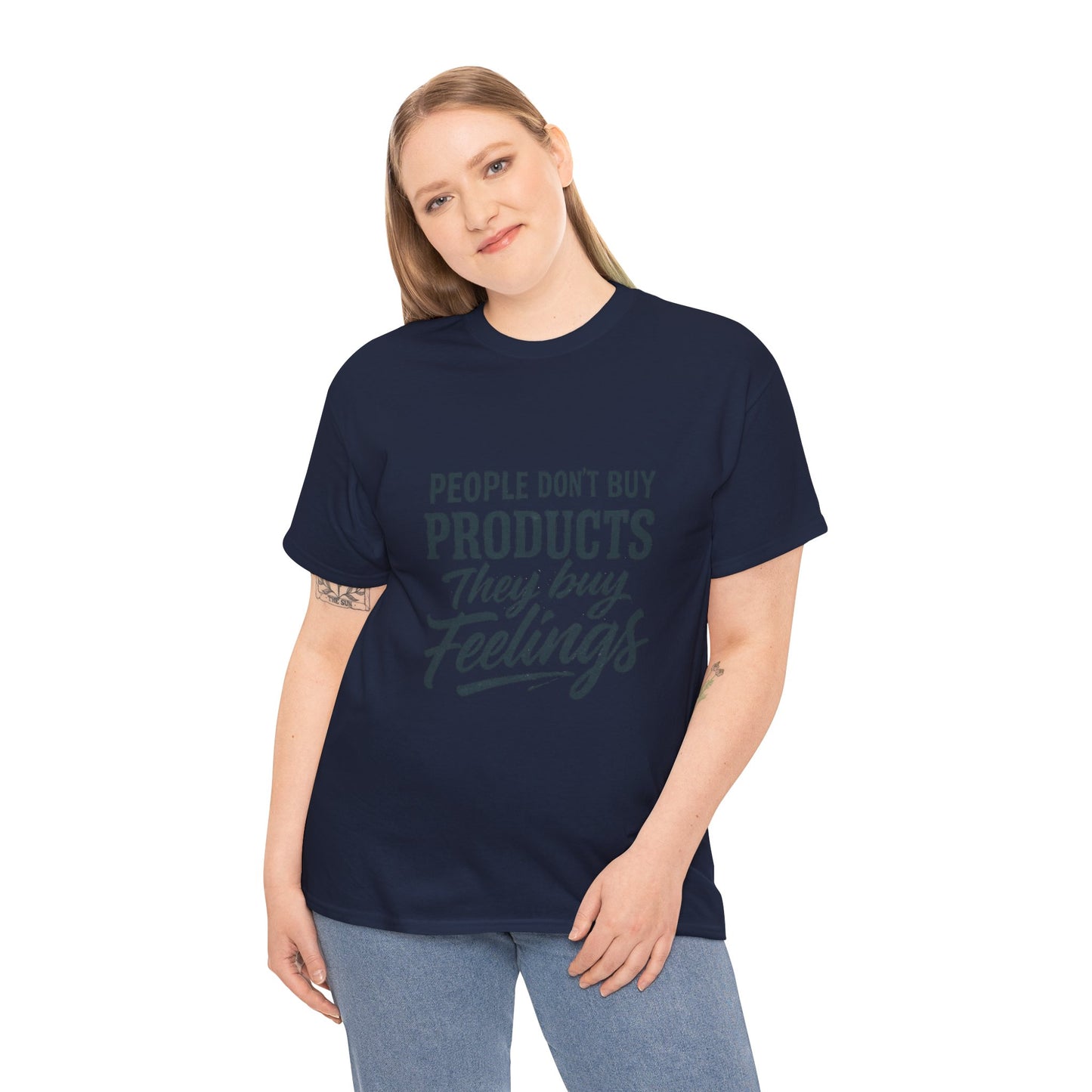 Unisex Heavy Cotton Tee: 'People Don't Buy Products, They Buy Feelings' - Casual Fashion, Gift Idea, Everyday Wear, Comfortable Style, [...]
