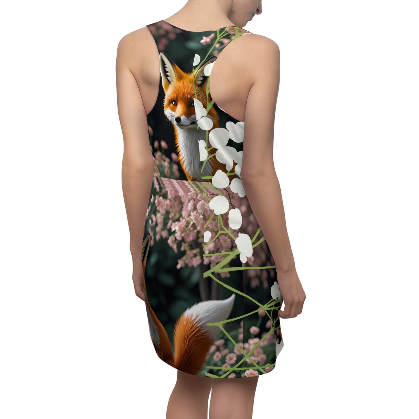 Floral Fox Racerback Dress, Whimsical Summer Dress, Woodland Animal Apparel, Perfect for Outdoor Events, Gift for Nature Lovers