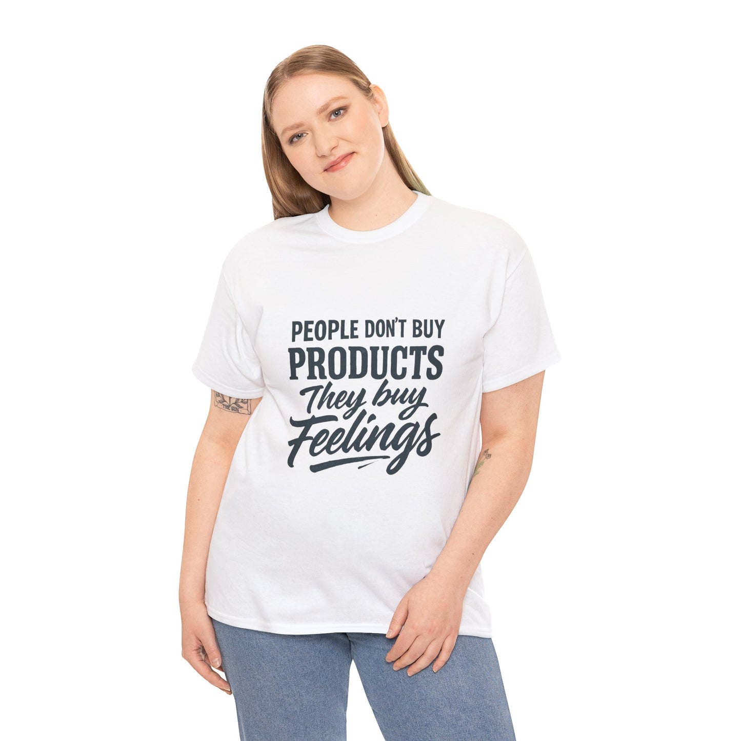 Unisex Heavy Cotton Tee: 'People Don't Buy Products, They Buy Feelings' - Casual Fashion, Gift Idea, Everyday Wear, Comfortable Style, [...]